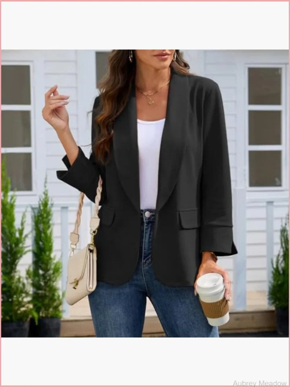 Classic Blazer Lapel Collar Open Front Long Sleeve Business Casual Work Suit